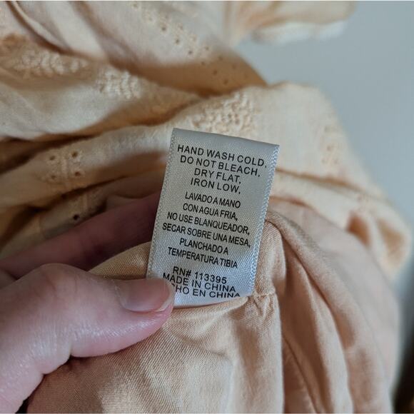 Altar'd State Peach Tiered Flutter Sleeve Lace Eyelet Babydoll Tunic Dress - Picture 4 of 8